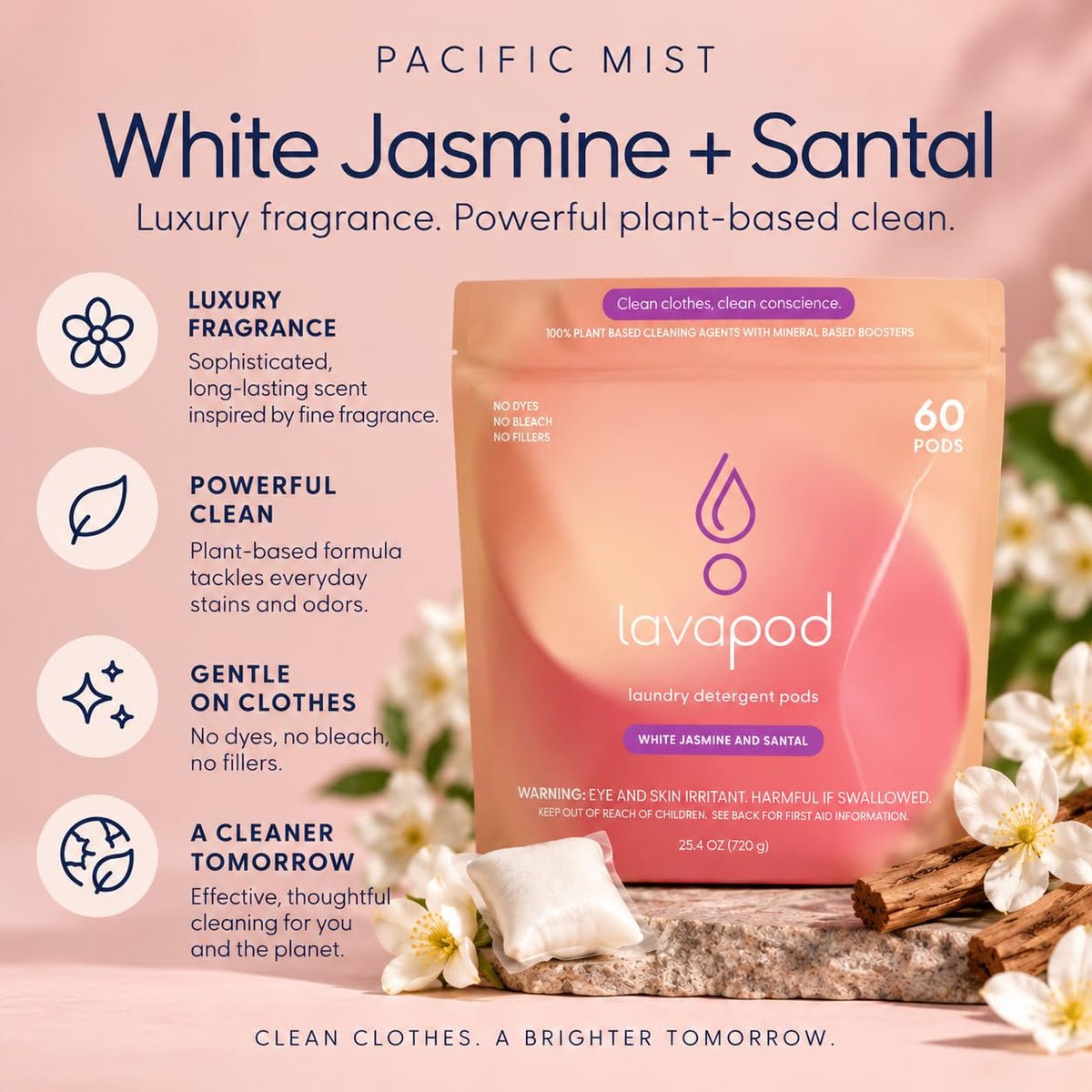 Luxury Laundry Pods, White Jasmine & Santal, 60 Count