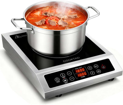 Stainless Steel Induction Cooktop, Professional Commercial Grade Single Burner Electric Cooktop, 1800W Hot Plate