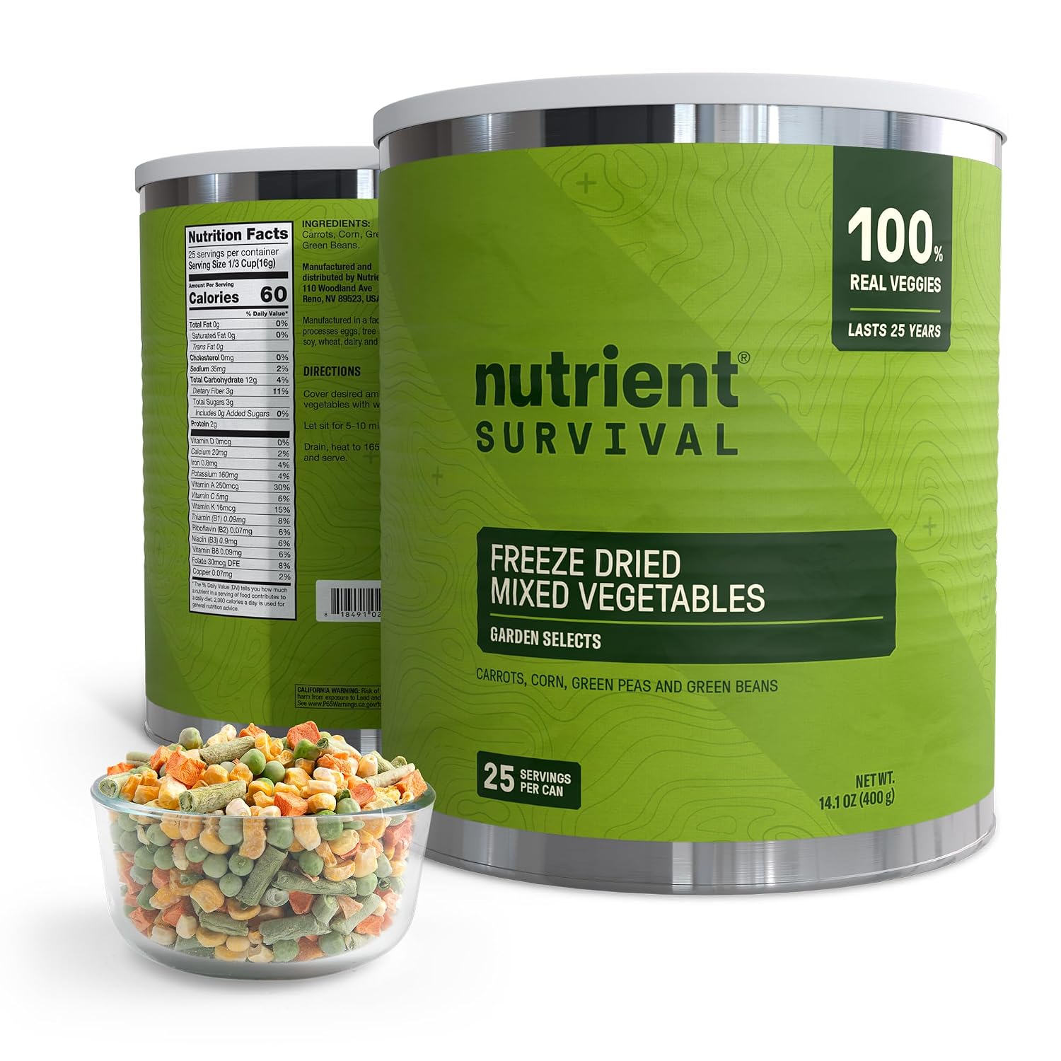 Freeze-Dried Mixed Vegetables – #10 Can | 25-Year Shelf Life | Emergency Food | Premium Non-GMO Blend