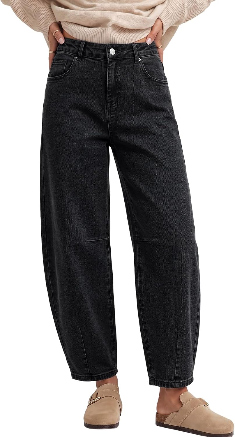 Women's Boyfriend Baggy Barrel Jeans Mid Rise Denim Ankle Pants