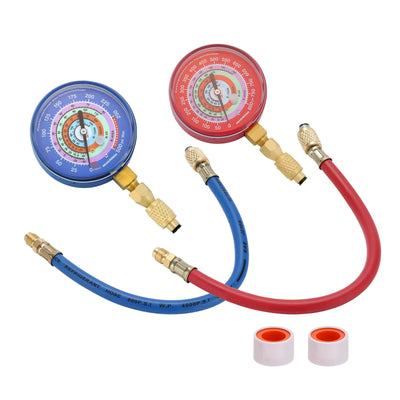 MEASUREMAN AC Manifold Gauge Set, 2-Way HVAC Diagnostic Tool for R410A, R22, R404A, R134a Refrigerants with Hoses, 3-1/8" Gauges, Class 1.6 Accuracy