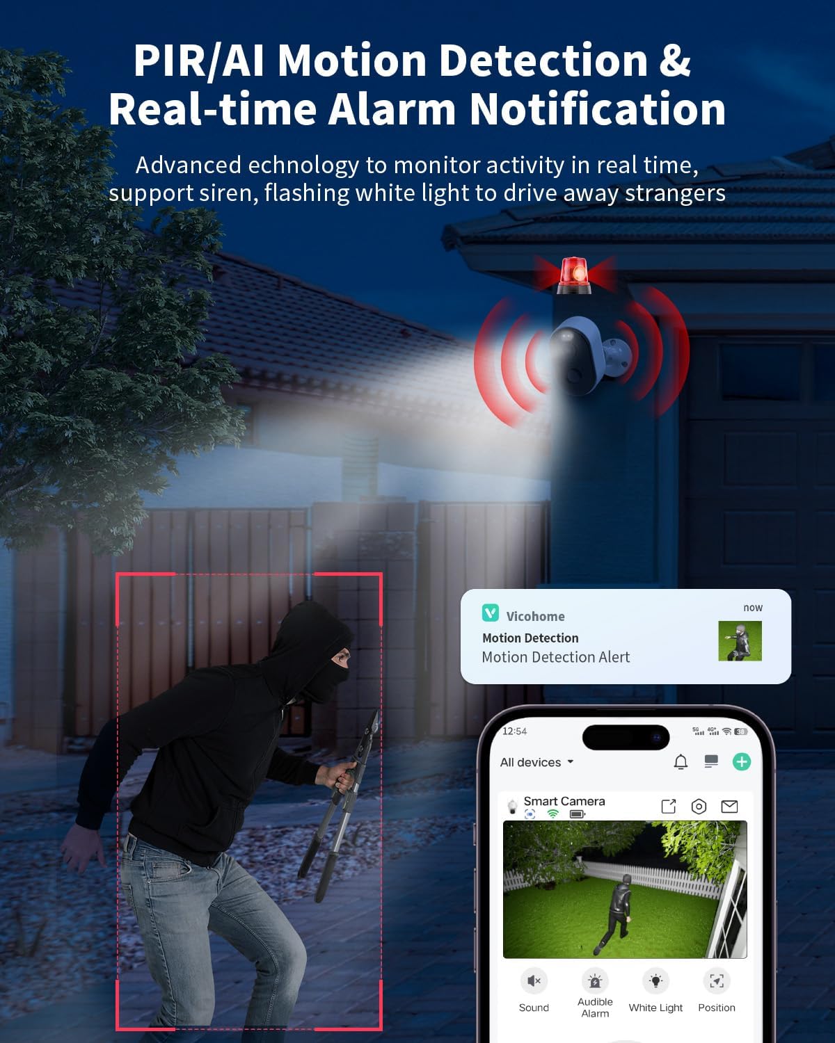 Security Cameras Wireless Outdoor, Battery Powered 2k Color Night Vision, AI Motion Detection Spotlight Siren, IP66