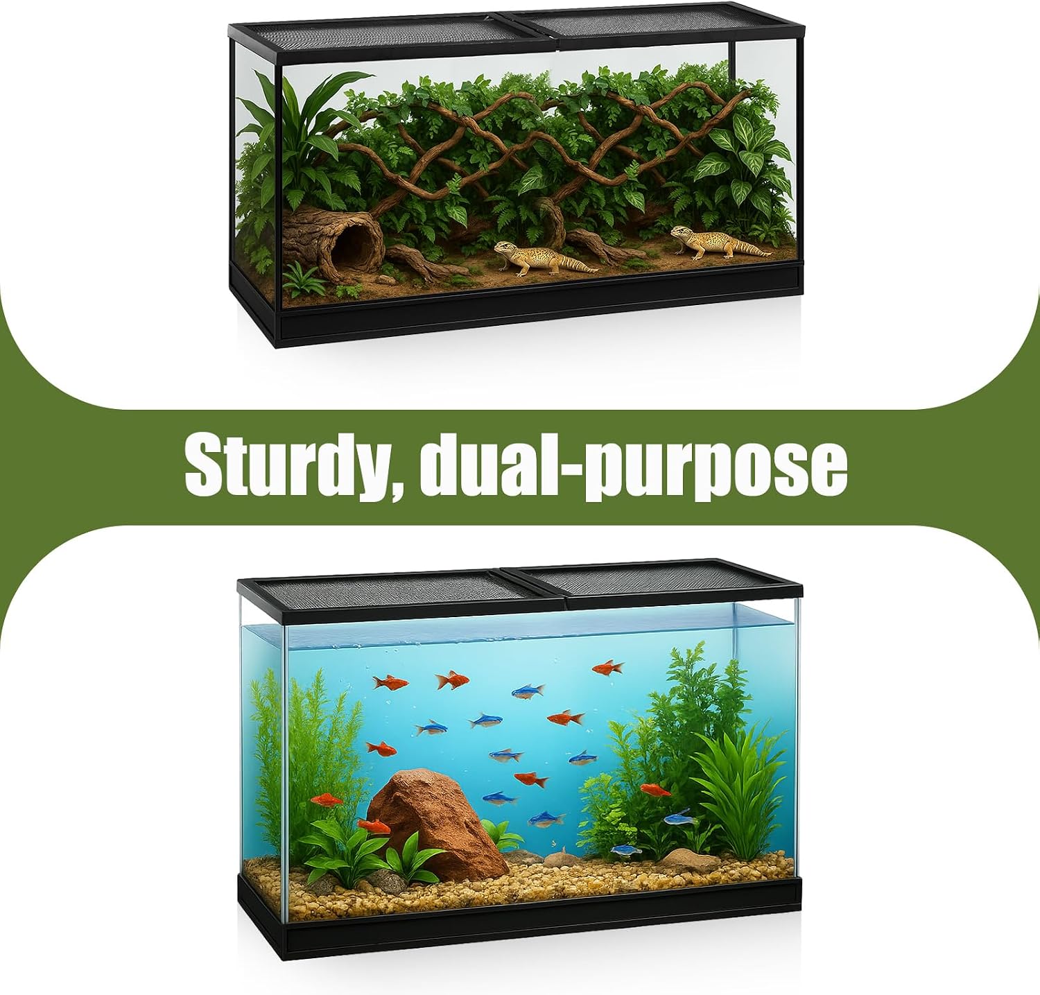 55 Gallon Aquarium Lid with Center Hinge, Fish Tank Screen | Reptile Terrarium Cover, Hinged for Easy Feeding, Mesh