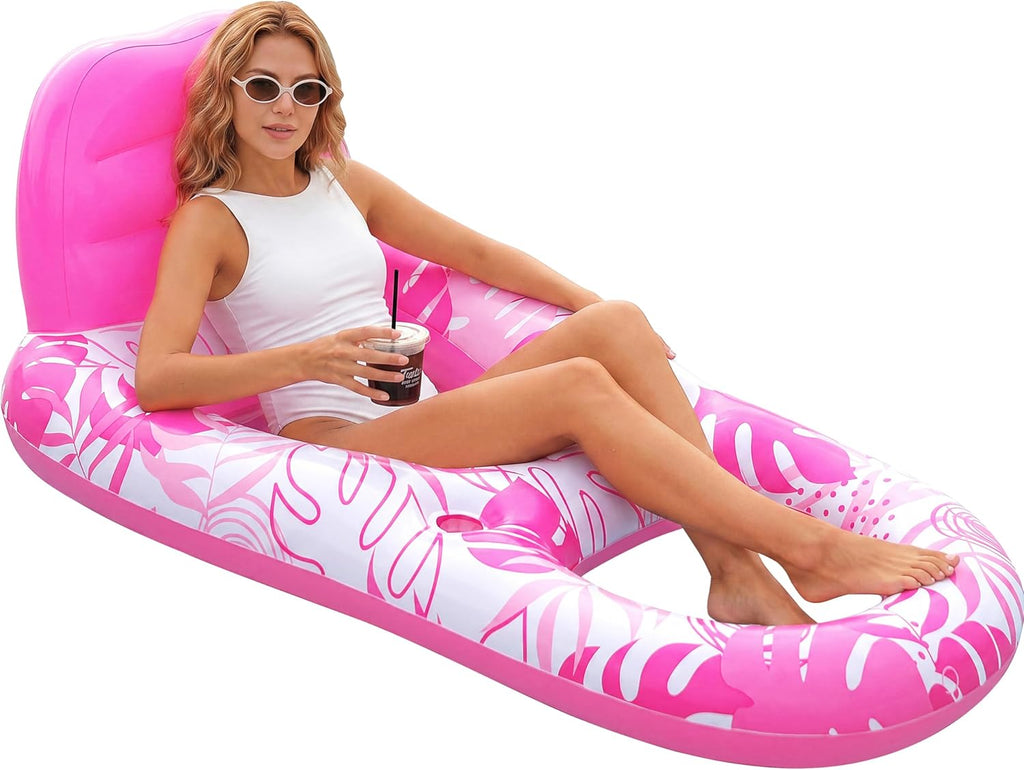 Inflatable Pool Floats Lounger Adult, Pool Float Lounge Raft Floaties Water Floating Recliner Chair with Cup Holders