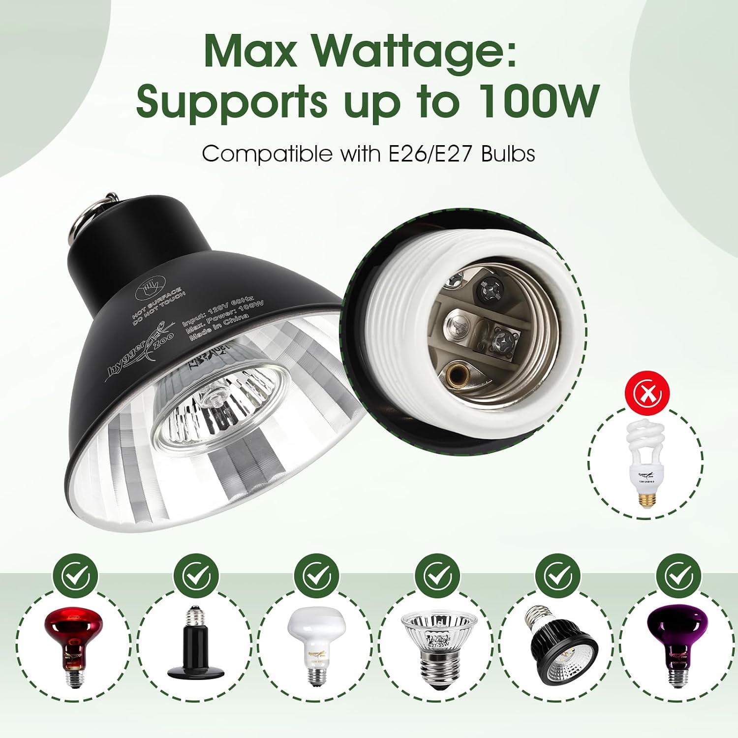 Reptile Heat Lamp Reptile Light Fixture 2Inch Shallow Dome with Dimmer and Cycle Timer, Max 100W, 2 Pack Heat Lamps