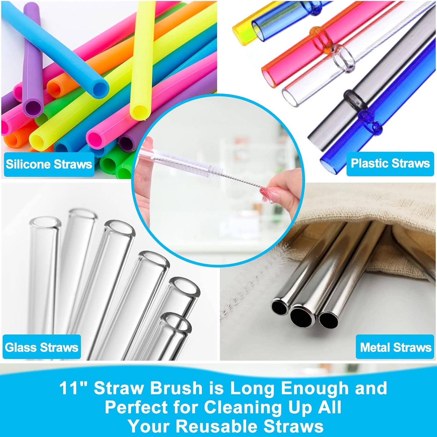 Water Bottle Cleaner Brush Kit for Owala/Stanley/Yeti Tumbler Cup | Multifunctional Bottle Brush and Long Straw