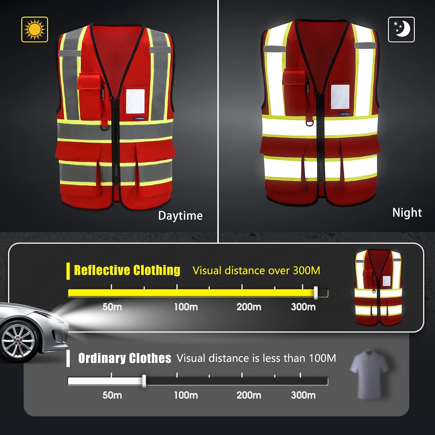 11 color High Vis Reflective Safety Vest for Women Men Pocket Zipper ANSI/ISEA Standard