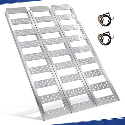 Tri-Fold Ramps with Treads, Full Width Aluminum Loading Ramps with Load Straps, Manual Welding Ramp for Motorcycles