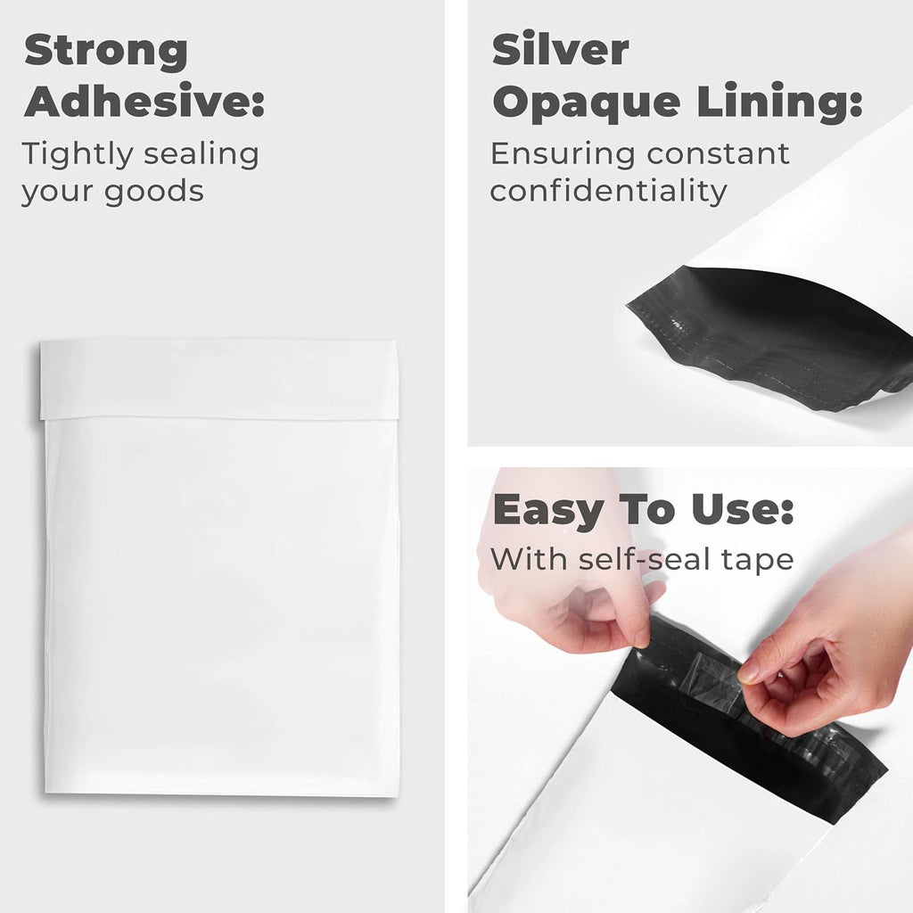 Medium Poly Mailers 10x13, Solid White Shipping Bags - Tear And Puncture Free Poly Bags - Water Resistant Mailing