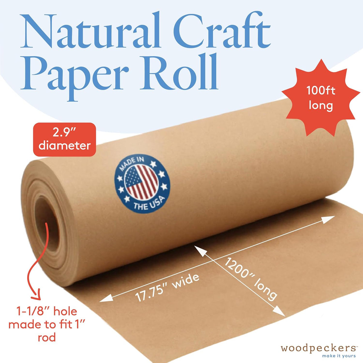 Craft Paper Roll, Bulletin Board Paper, 17.75 Inches x 1200 Inches Brown Paper Roll, Jumbo Butcher Paper Roll, Eco