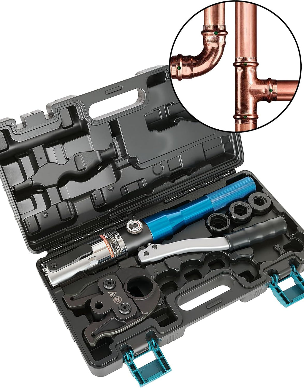 AMZCNC ProPress Tool Kit Hydraulic Copper Pipe Crimper 1/2 3/4 1in Jaws
