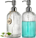 2PACK 18 Oz Glass Soap Dispenser with Rust Proof Stainless Steel Pump | Refillable Hand Soap Dispenser with Vertical