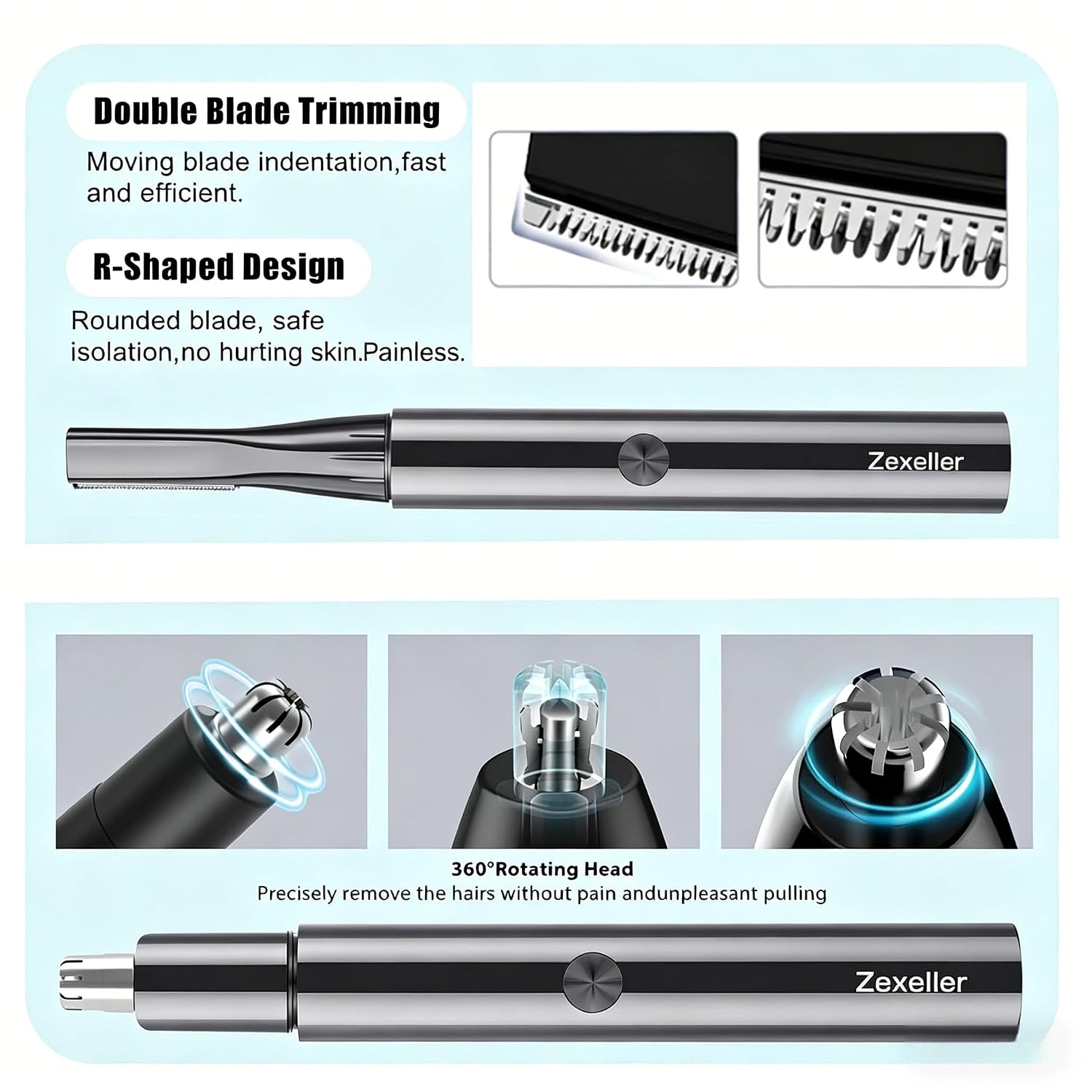 Electric Nose Hair Trimmer Eyebrow Trimmer for Men Women, 7-in-1 Painless Facial Grooming Kit, USB Rechargeable IPX7