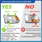 Halogen Headlights W/Bulbs for 2009-2018 Dodge Ram 1500