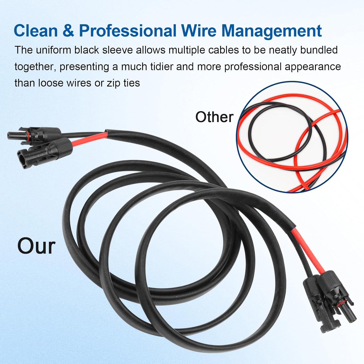 10AWG Solar Cable - 50FT Solar Panel Extension Cord 10 Gauge PV Wire with Flame Retardant Protective Sleeving Female