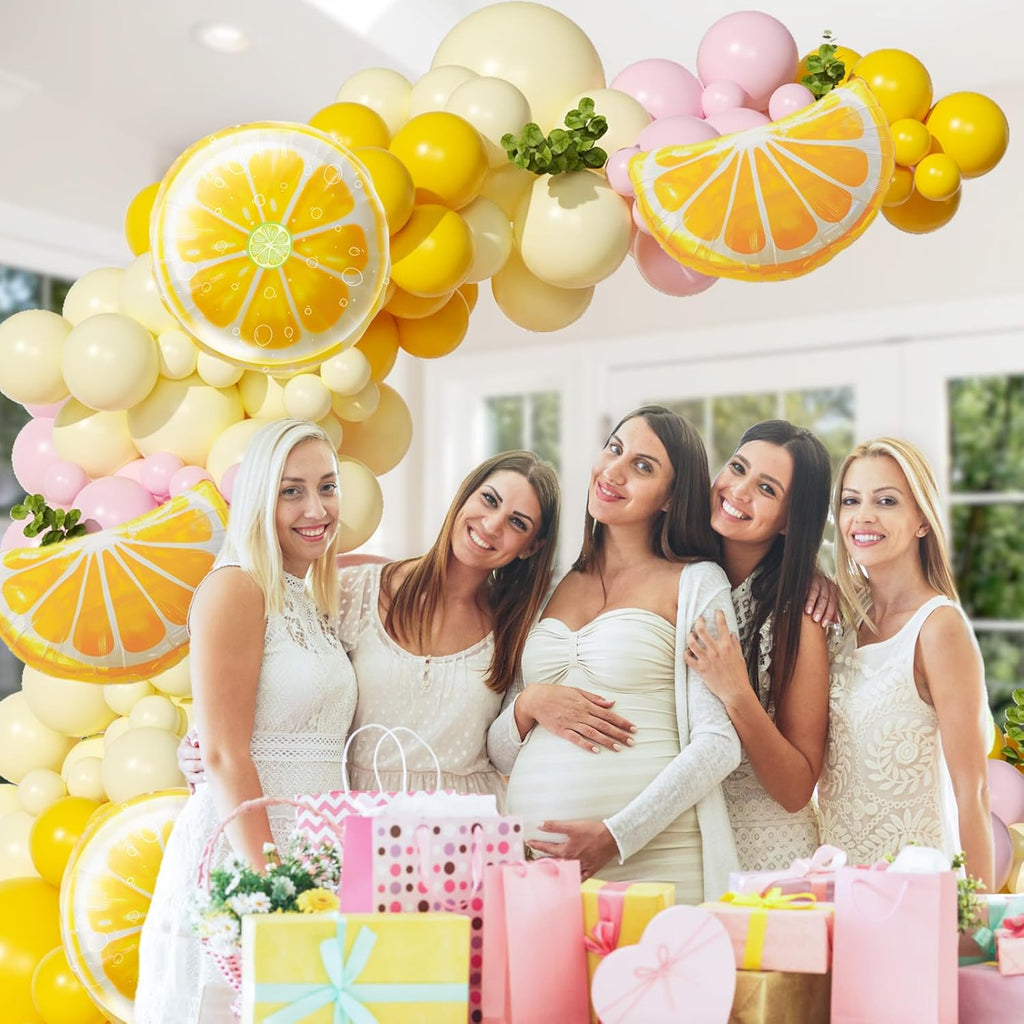 Lemon Balloon Arch, Pink and Yellow Balloon Arch Kit with Pastel Yellow Light Pink Foil Balloons for Lemon Baby