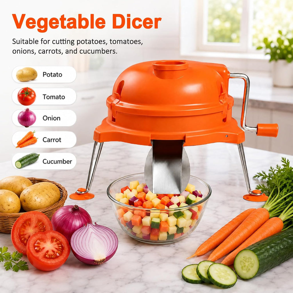 Orange Commercial Vegetable Dicer, Heavy Duty Manual Tabletop Cuber - 1/4" x 1/4" Food Chopper for Salsa