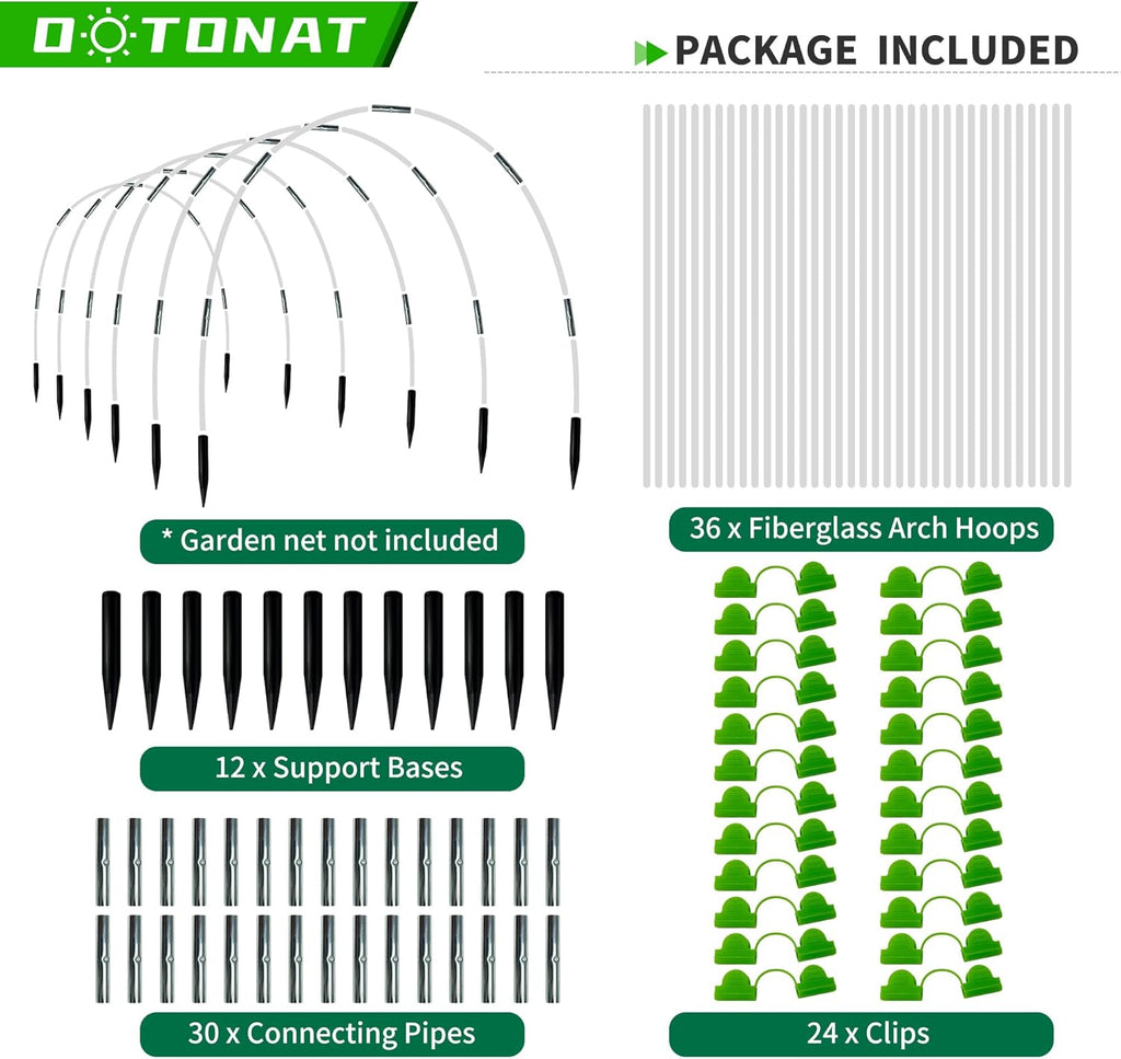 8FT Garden Hoops Grow Tunnel Kit - Rust-Free Fiberglass Frame for Raised Beds, 36pcs - DIY Plant Support for Garden