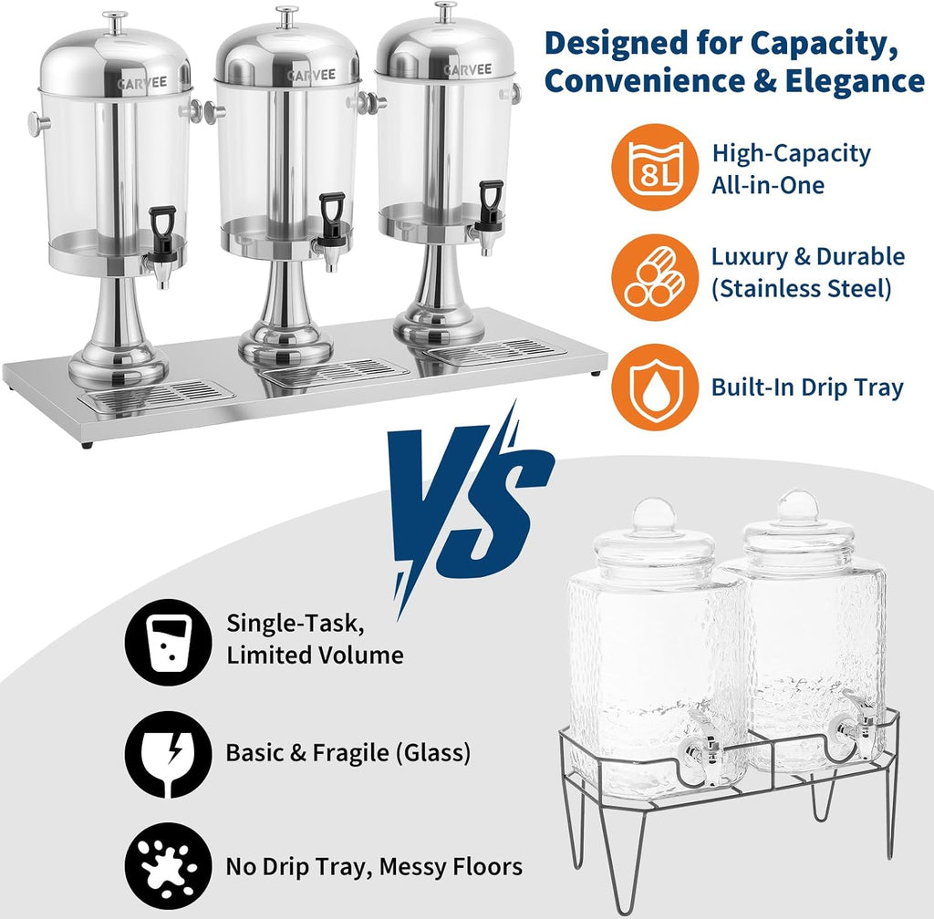 6.6 Gallon Commercial Drink Dispenser with Ice Core, Silver