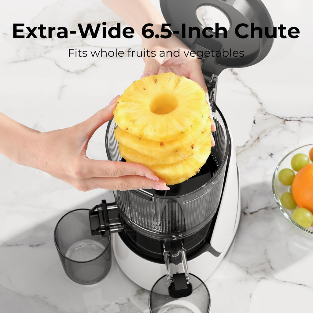 Juicer Machines, 3-in-1 Cold Press Juicer, Bright White | Makes Juice, Nut Milk & Sorbet, 6.5" Extra Large Chute