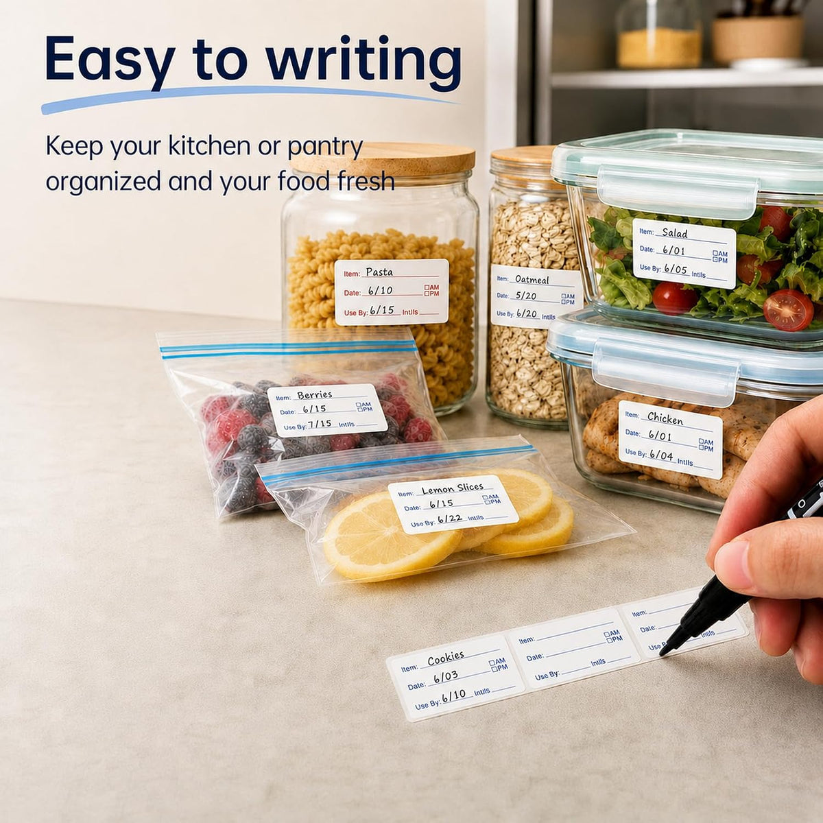1 x 2 Inch Removable Food Labels, Date Label Stickers for Kitchen, 2 Rolls 1000 Pieces Freezer Labels for Food