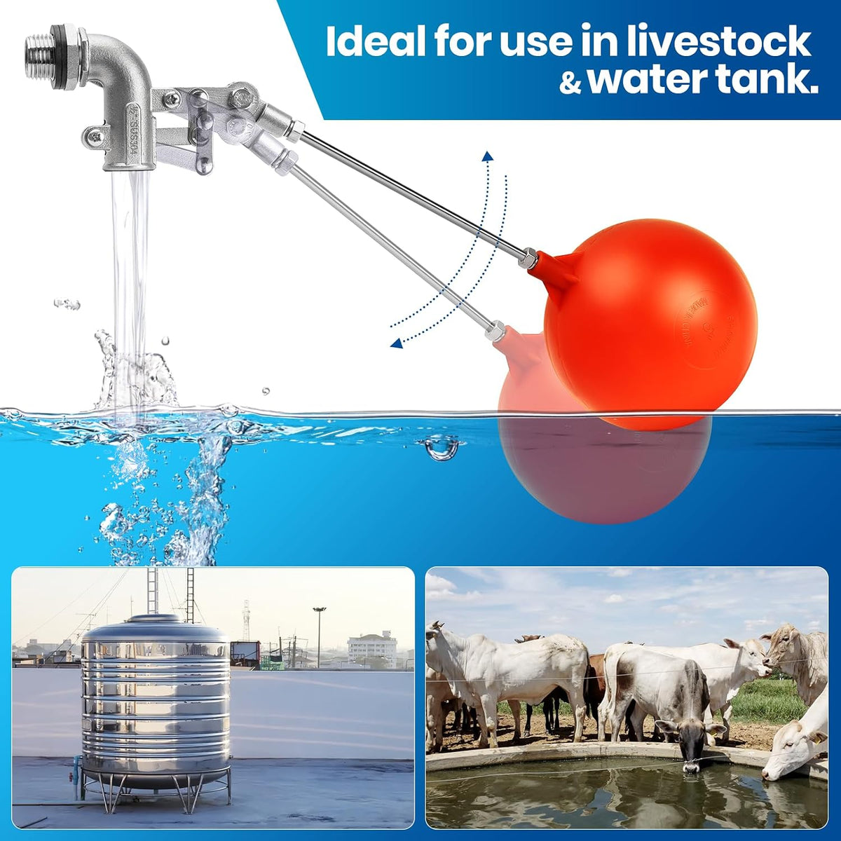 1/2" Stainless Steel Float Valve for Water Tank with 5" Float Ball