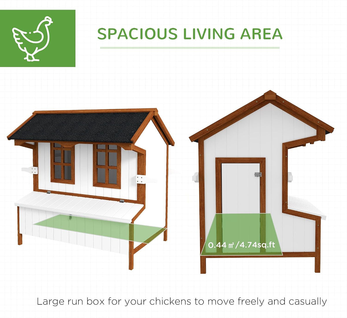47" Chicken Coop with Waterproof Roof for 3-5 Hens, Nesting Box