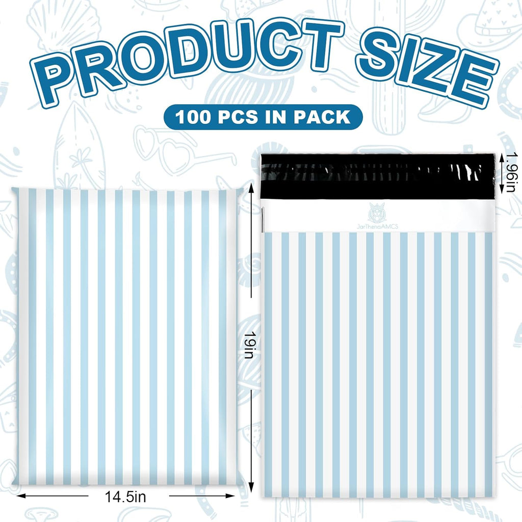 100 Pcs Striped Poly Mailers Packaging Bags Blue White Stripe Self Sealing Plastic Mailing Envelopes Bulk for Small