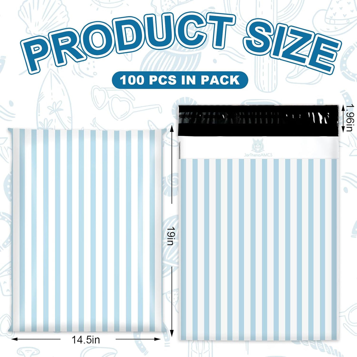 100 Pcs Striped Poly Mailers Packaging Bags Blue White Stripe Self Sealing Plastic Mailing Envelopes Bulk for Small