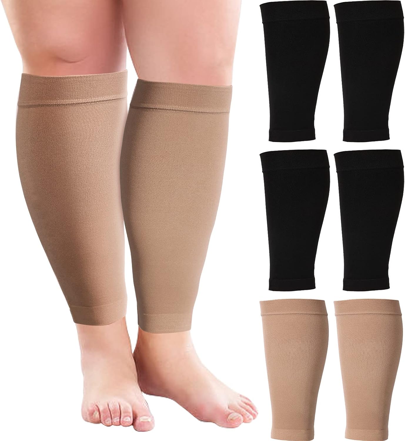 3 Pairs 20 Inches Wide Plus Size Calf Compression Socks for Circulation Compression Long Legs Sleeves 20 - 30 mmhg