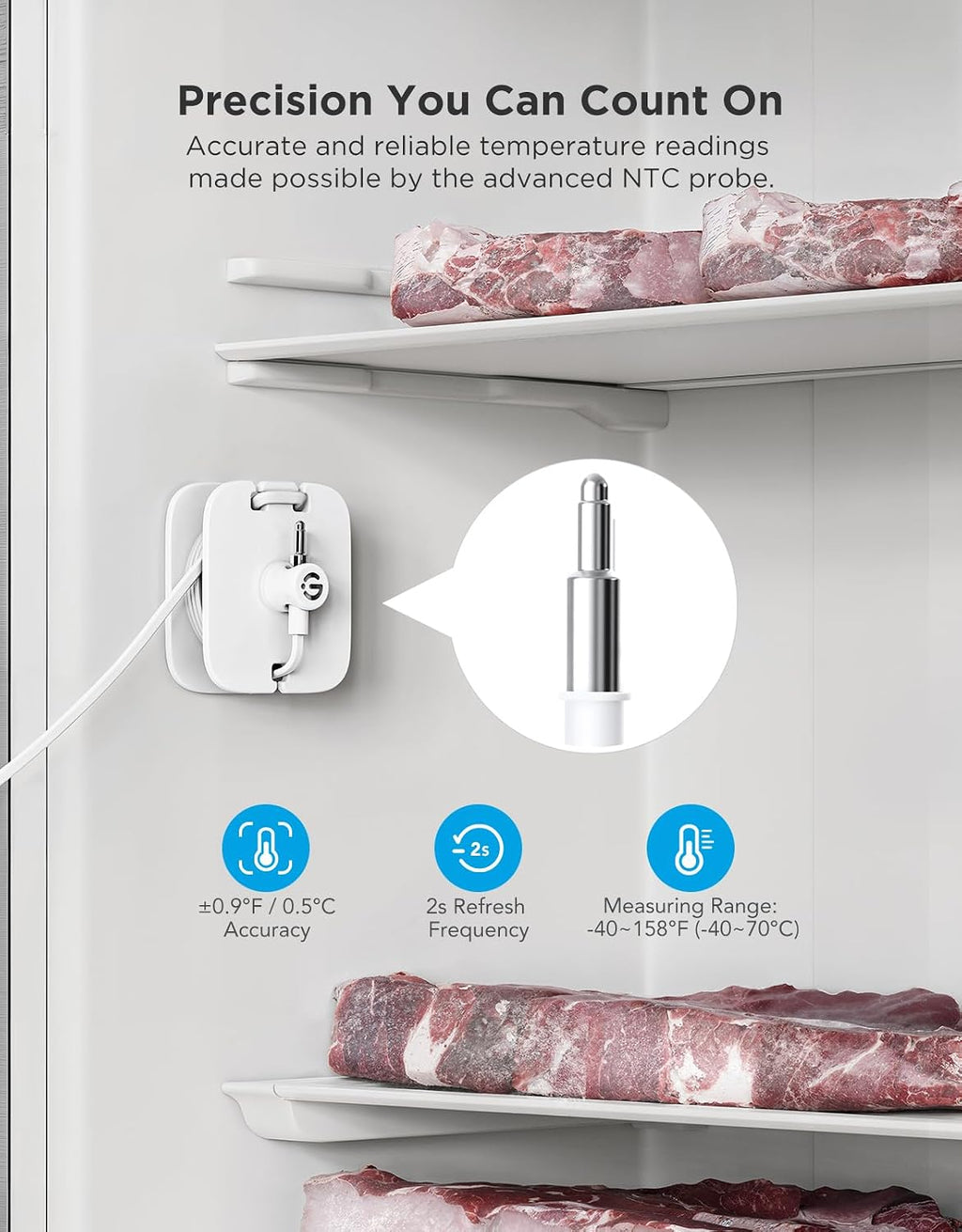Bluetooth Refrigerator Thermometer Sensor with Alarm, 1-Pack