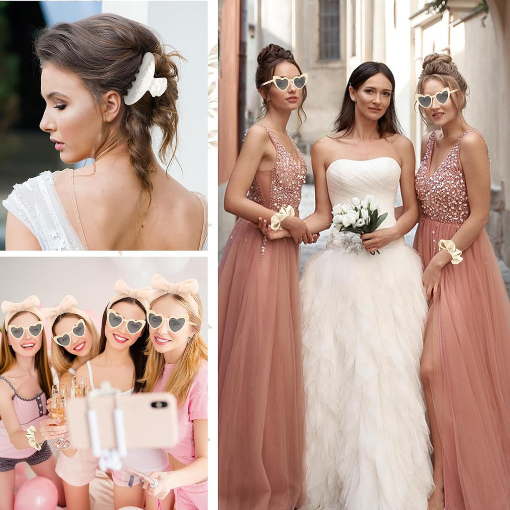 4PCS Bridesmaid Proposal Gifts Satin Hair Scrunchies Heart Sunglasses Spa Headband Acrylic Claw Clips Bachelorette