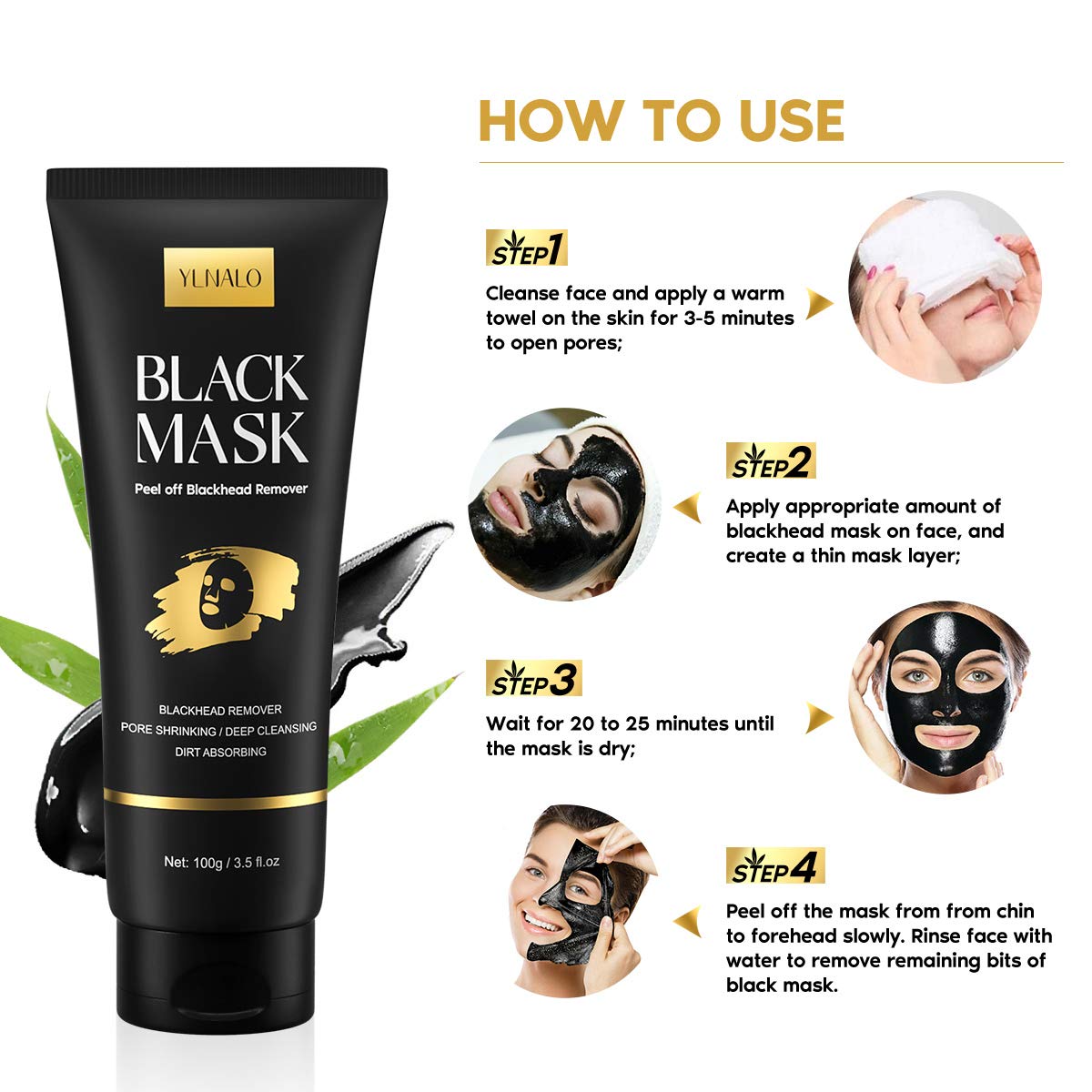 Blackhead Remover Mask Kit, Charcoal Peel Off Facial Mask with Brush and Pimple Extractors, Deep Cleansing for Face