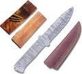 Damascus Steel Knife Making Kit, DIY Fixed Blade Knife Blank with Handle Scales, Brass Pins & Genuine Leather Sheath