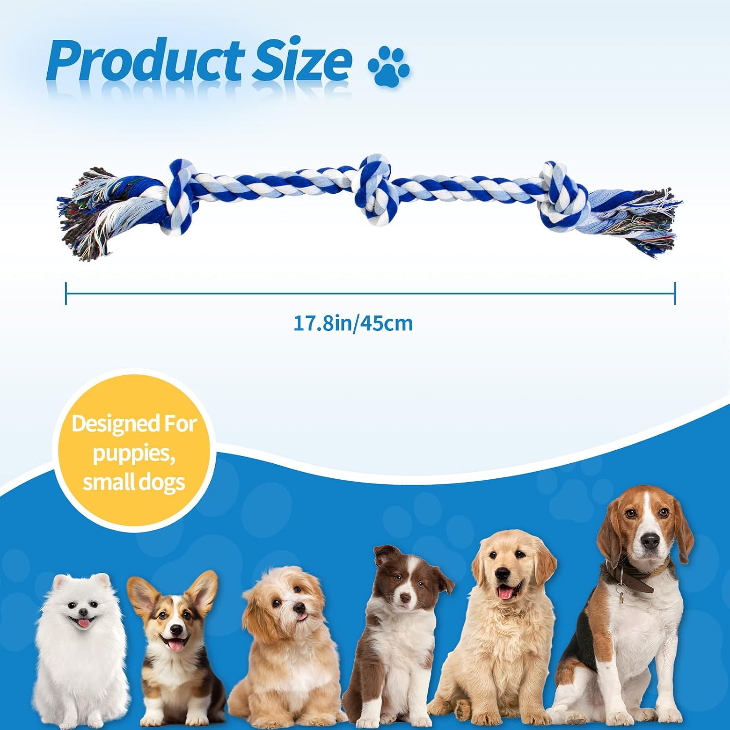 [2 Pack] Dog Rope Toys, Dog Chew Toy for Medium and Small Dogs, 3 Knots Heavy Duty Puppy Rope Toy, 100% Cotton Tug of