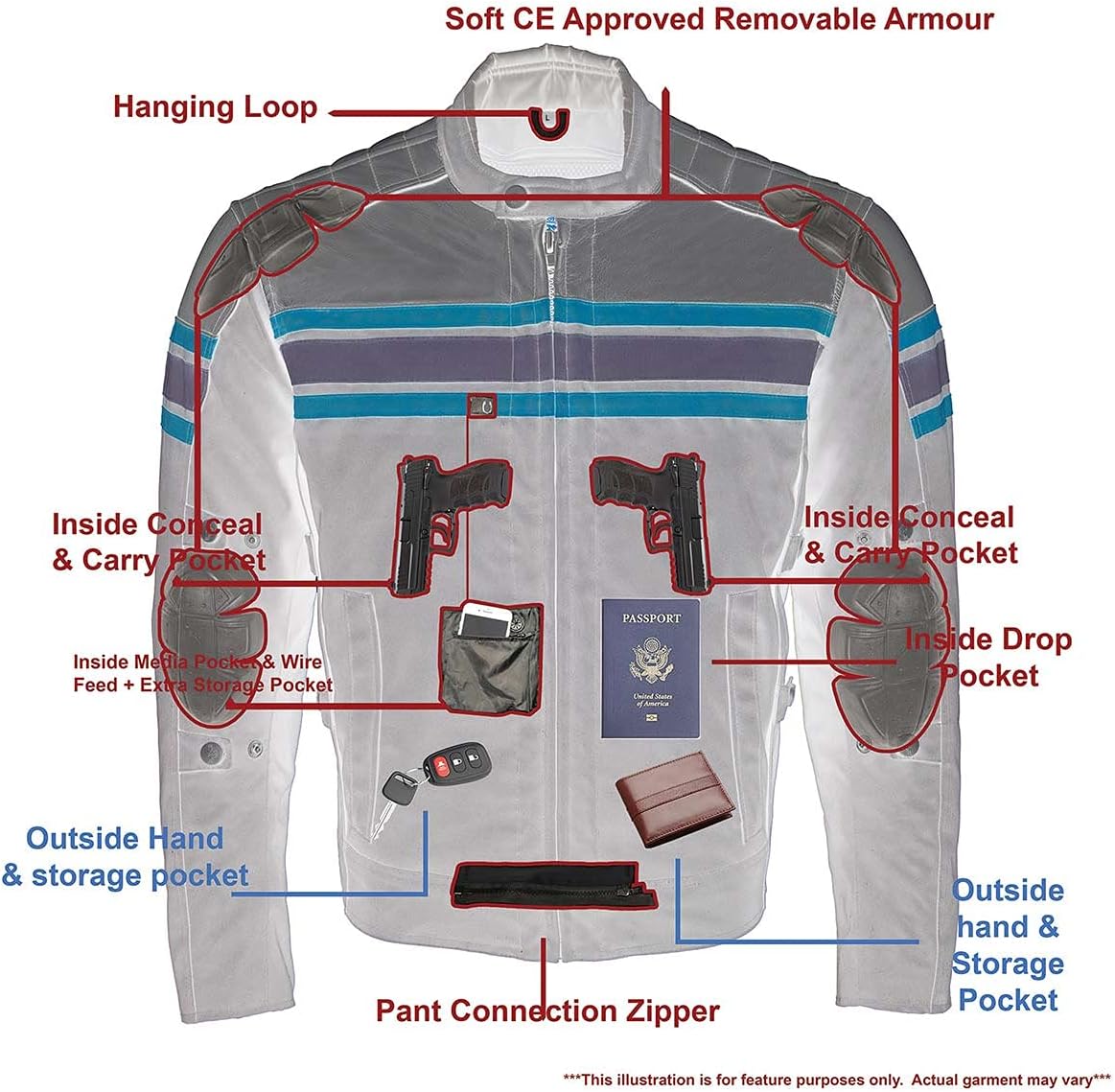 Men’s CE Armored All-Season Motorcycle Jacket - Large | All Seasons, Impact Protection ,Textile Racer Design, Vented