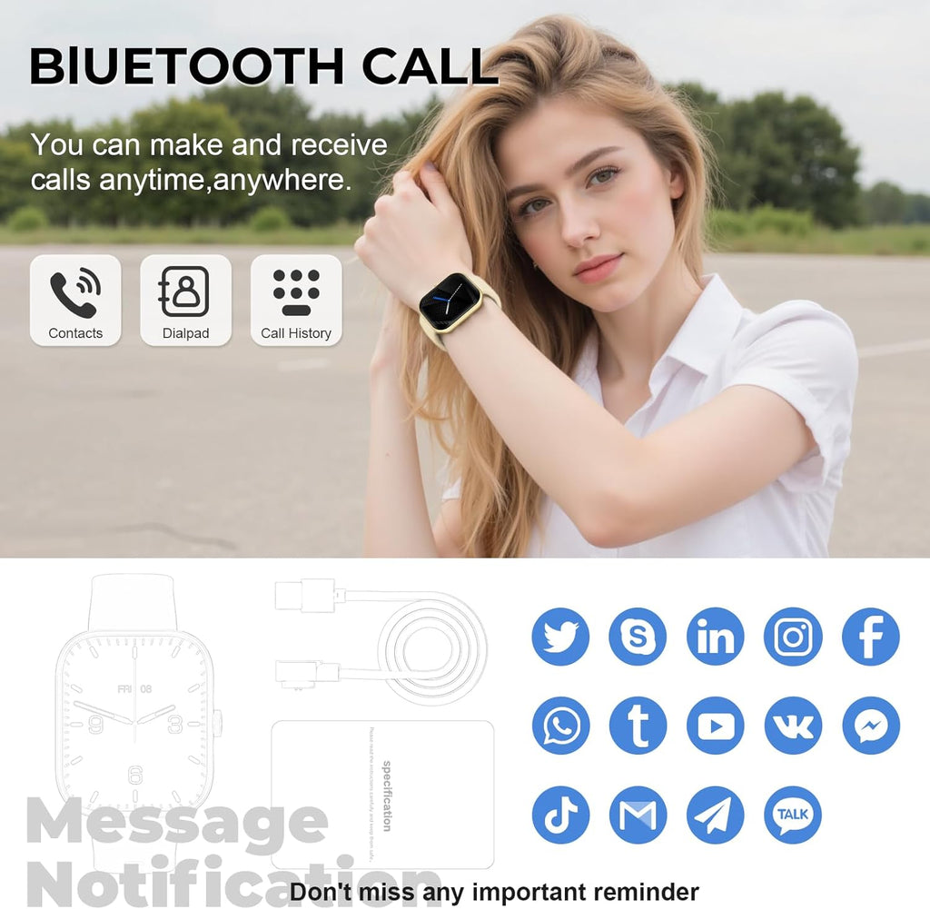 Smart Watch for Men Women, 1.83" HD Touchscreen Fitness Watch with Bluetooth Call&Message Notifications, 110+Sport