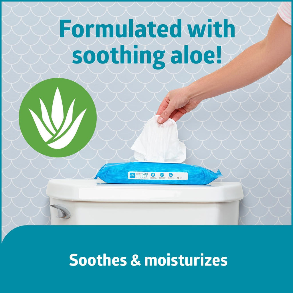 ReadyFlush SELECT Flushable Wipes, 576 Wipes (48 Wipes, 12 Packs), Unscented, Biodegradable Flushable Incontinence