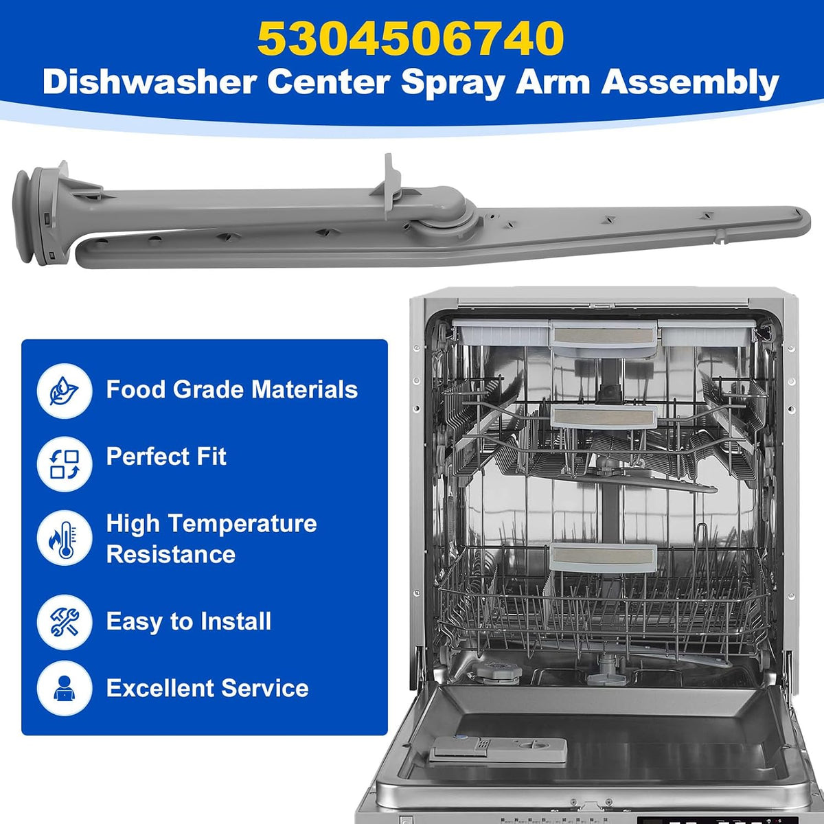 5304506740 Dishwasher Center Wash Arm Assembly for Frigidaire Dishwasher – Replaces 5304498136, PS11770527, Compatible with Electrolux Gibson Kelvinator Westinghouse