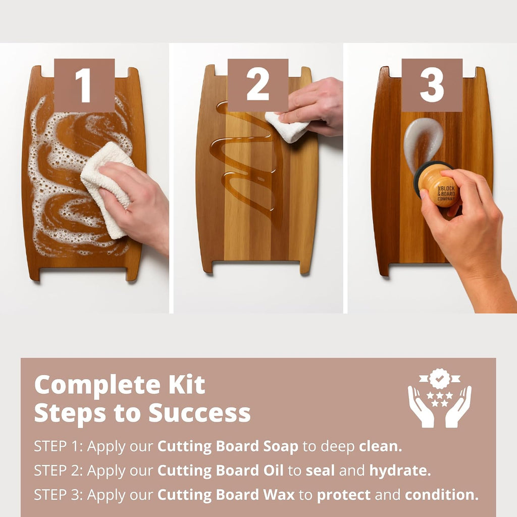 Block and Board Cutting Board Complete Care Kit - Soap, Wax, & Oil 3pc Set