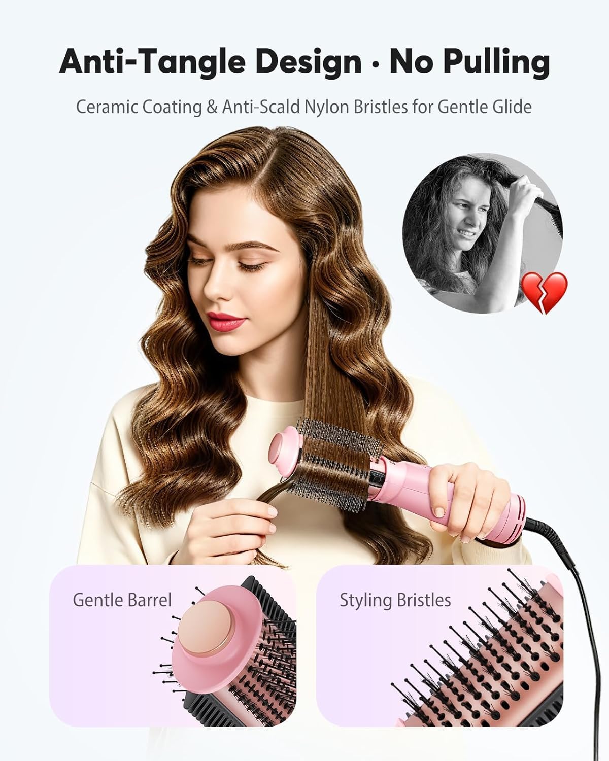Travel Blow Dryer Brush in one, Dual Voltage 120V-240V Mini Hair Dryer Brush, Portable 2-Inch Hot Air Brush, 4-in-1
