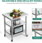 30" X 24" Stainless Steel Table with Wheels, 3 Shelves