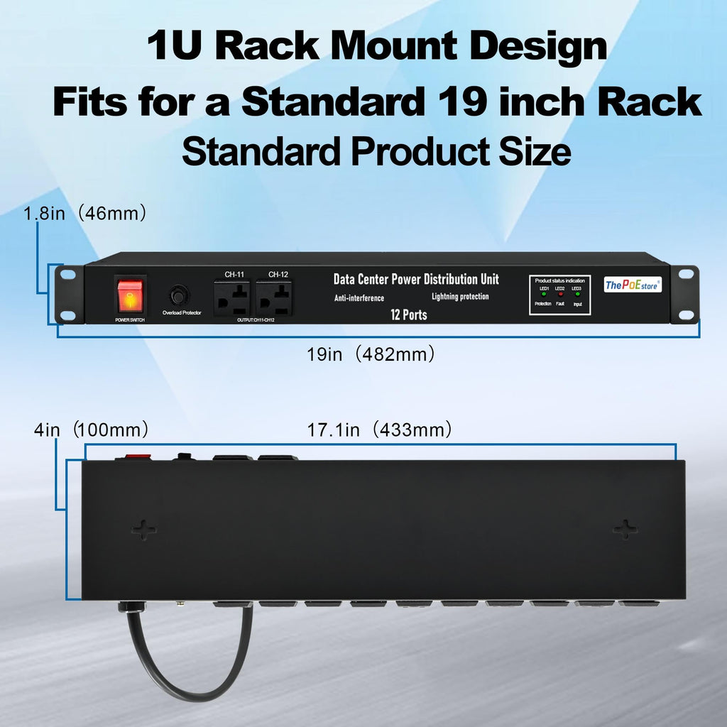 1U Horizontal PDU 19" Rack Mount Power Strip