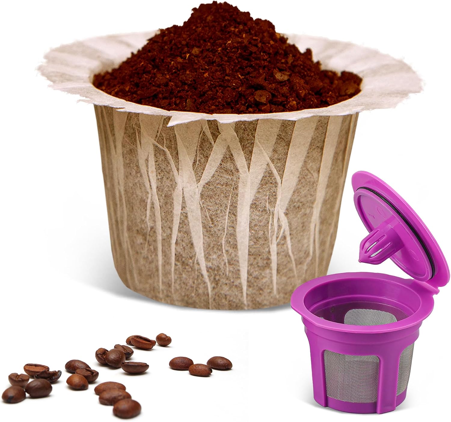 100 Count Natural Paper Filters for Keurig Single Serve 1.0 and 2.0, Fits All Brands Reusable K Cups