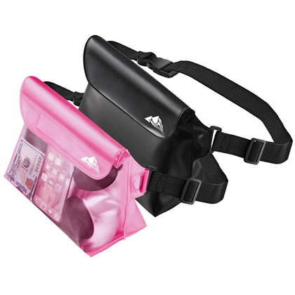 2-Pack Waterproof Pouch Fanny Pack Dry Bag for Phone, Black & Pink