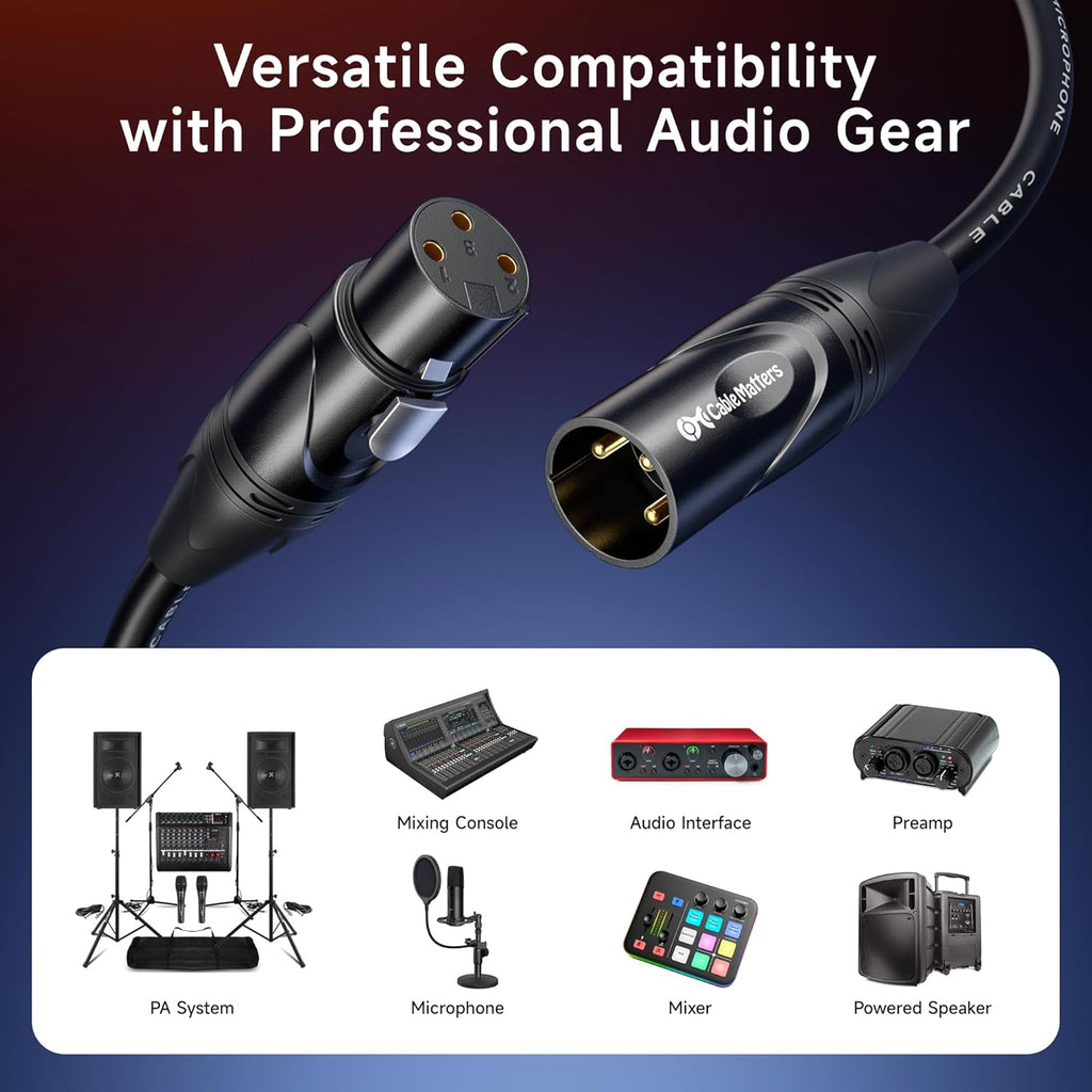 2-Pack Premium XLR to XLR Cable, Microphone Cable, M-F, 25ft | Mic Cable, Male to Female, 21 AWG Oxygen-Free Copper
