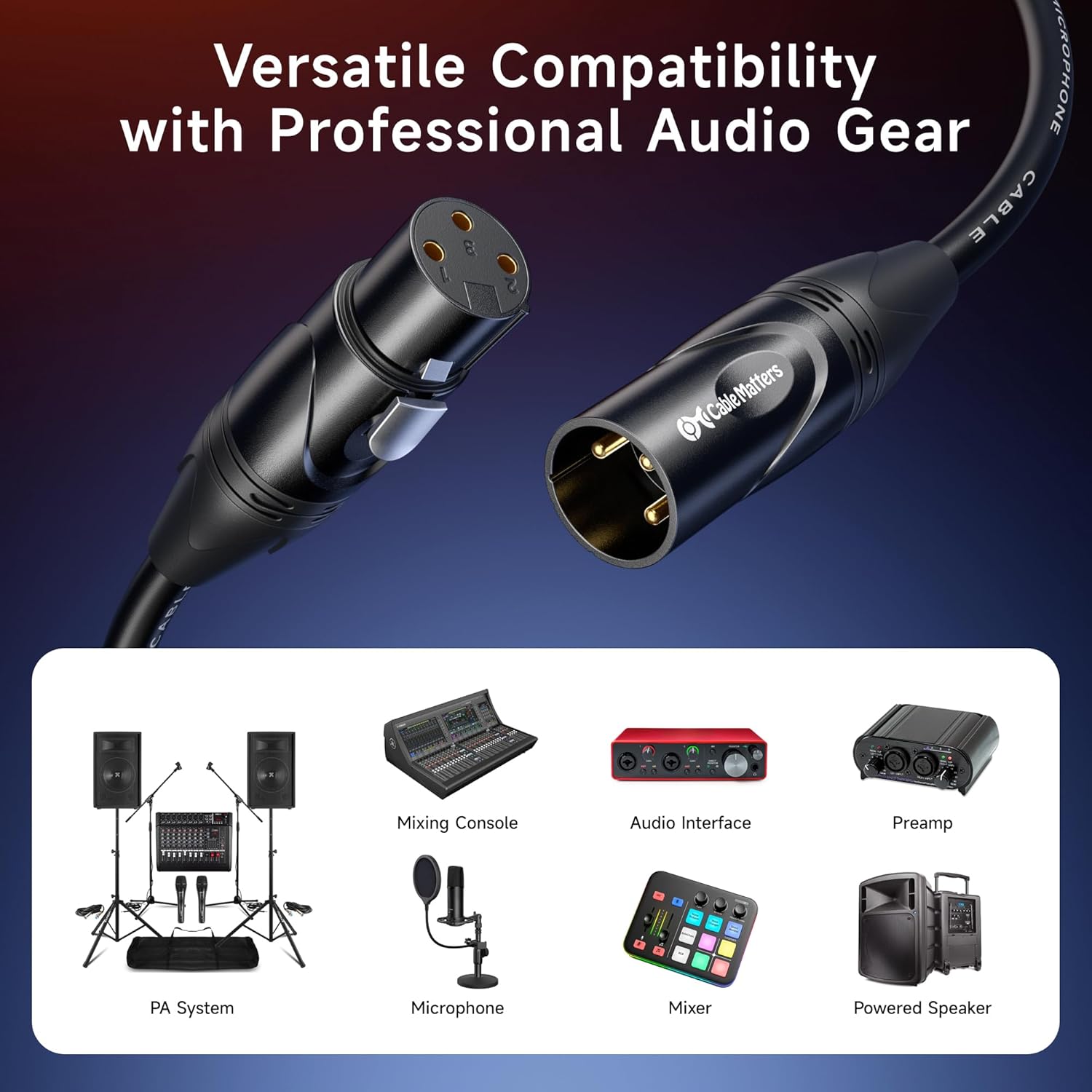 2-Pack Premium XLR to XLR Cable, Microphone Cable, M-F, 25ft | Mic Cable, Male to Female, 21 AWG Oxygen-Free Copper