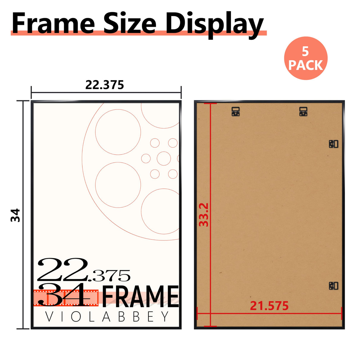 22.375 x 34 Poster Frame Set of 5, Black