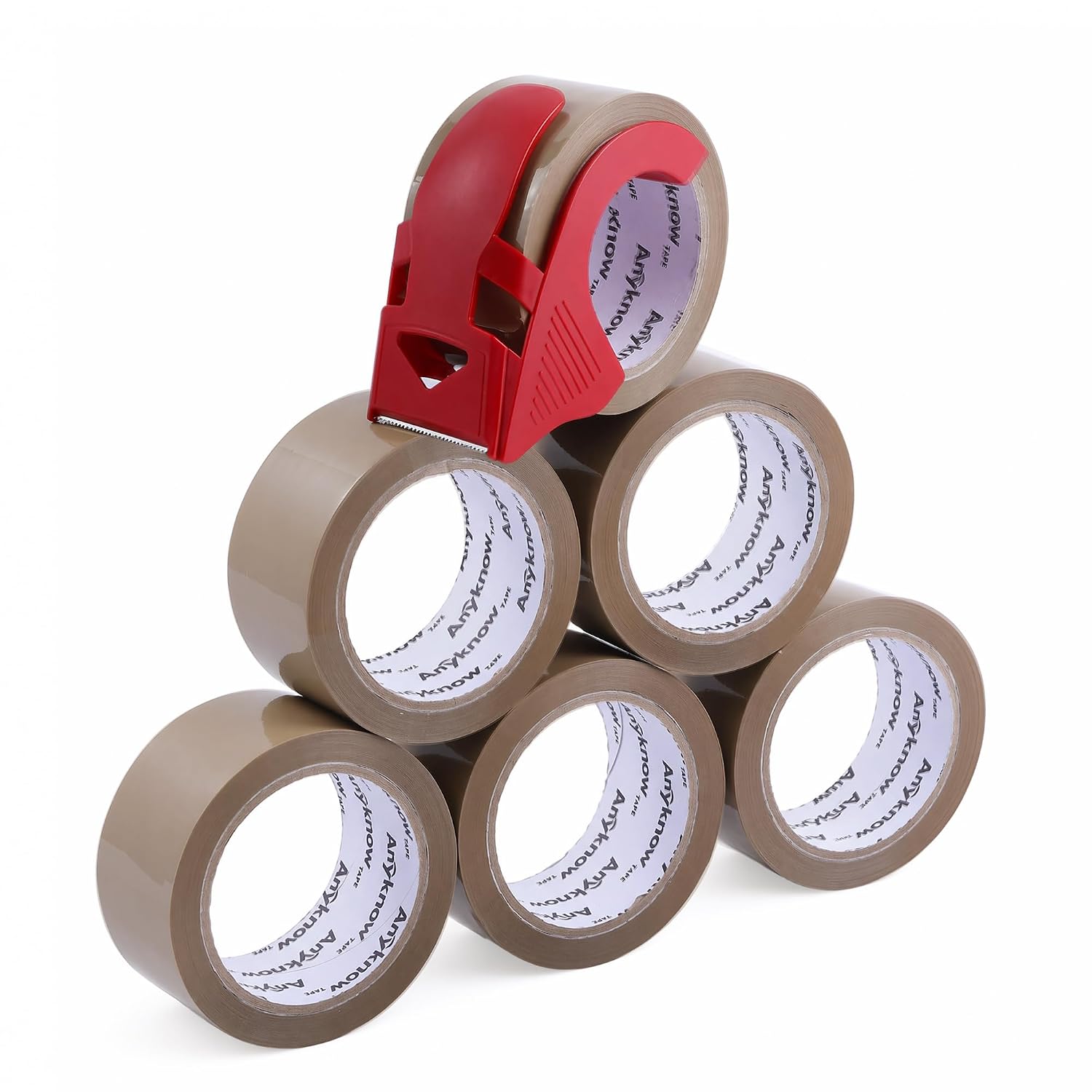Heavy Duty Brown Packing Tape with Dispenser 1.88 In x 60 Yds 6 Rolls | Strong Adhesive Packaging Tape, Shipping Tape
