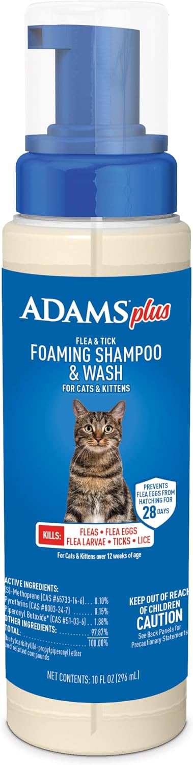 Plus Flea & Tick Foaming Shampoo & Wash, Cat Flea Shampoo, 10 oz
